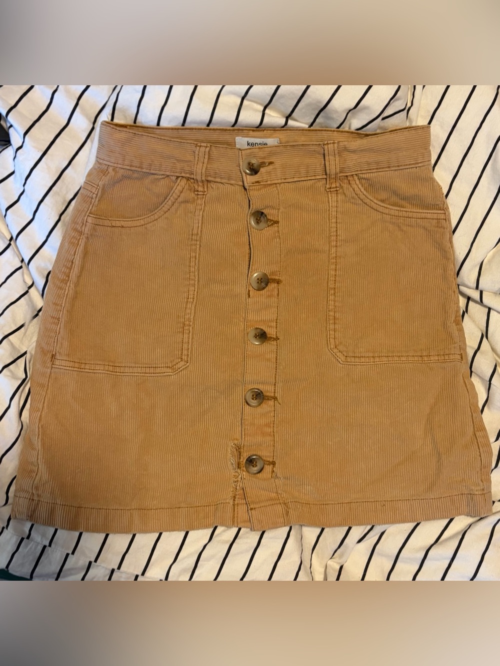 Kenzie Button-Front Tan Corduroy Skirt